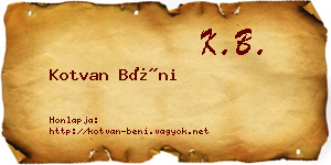 Kotvan Béni névjegykártya